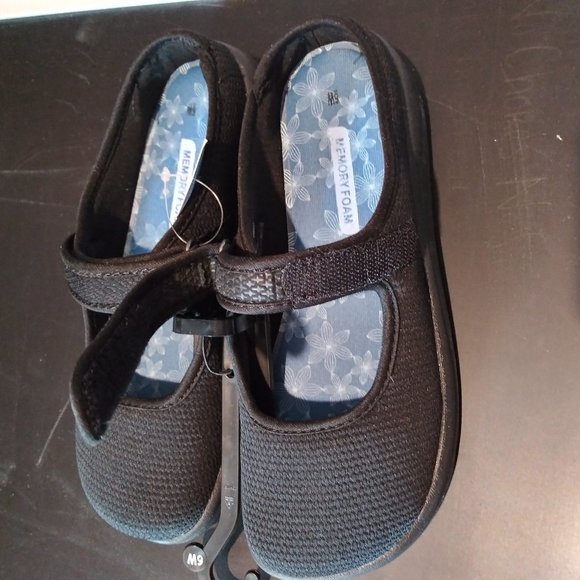 Black Nylon Mary Jane Memory Foam Comfort Loafers - Picture 7 of 9